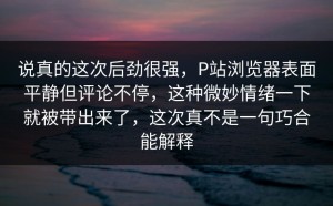说真的这次后劲很强，P站浏览器表面平静但评论不停，这种微妙情绪一下就被带出来了，这次真不是一句巧合能解释