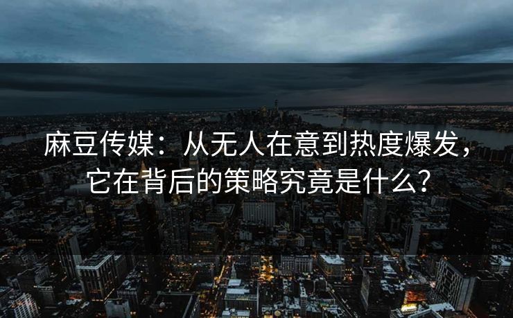 麻豆传媒:从无人在意到热度爆发,它在背后的策略究竟是什么? 麻豆传媒:从无人在意到热度爆发,它在背后的策略究竟是什么?
